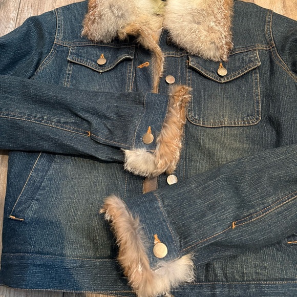 Vintage Genuine Real Fox Fur Denim Jacket - Picture 4 of 7